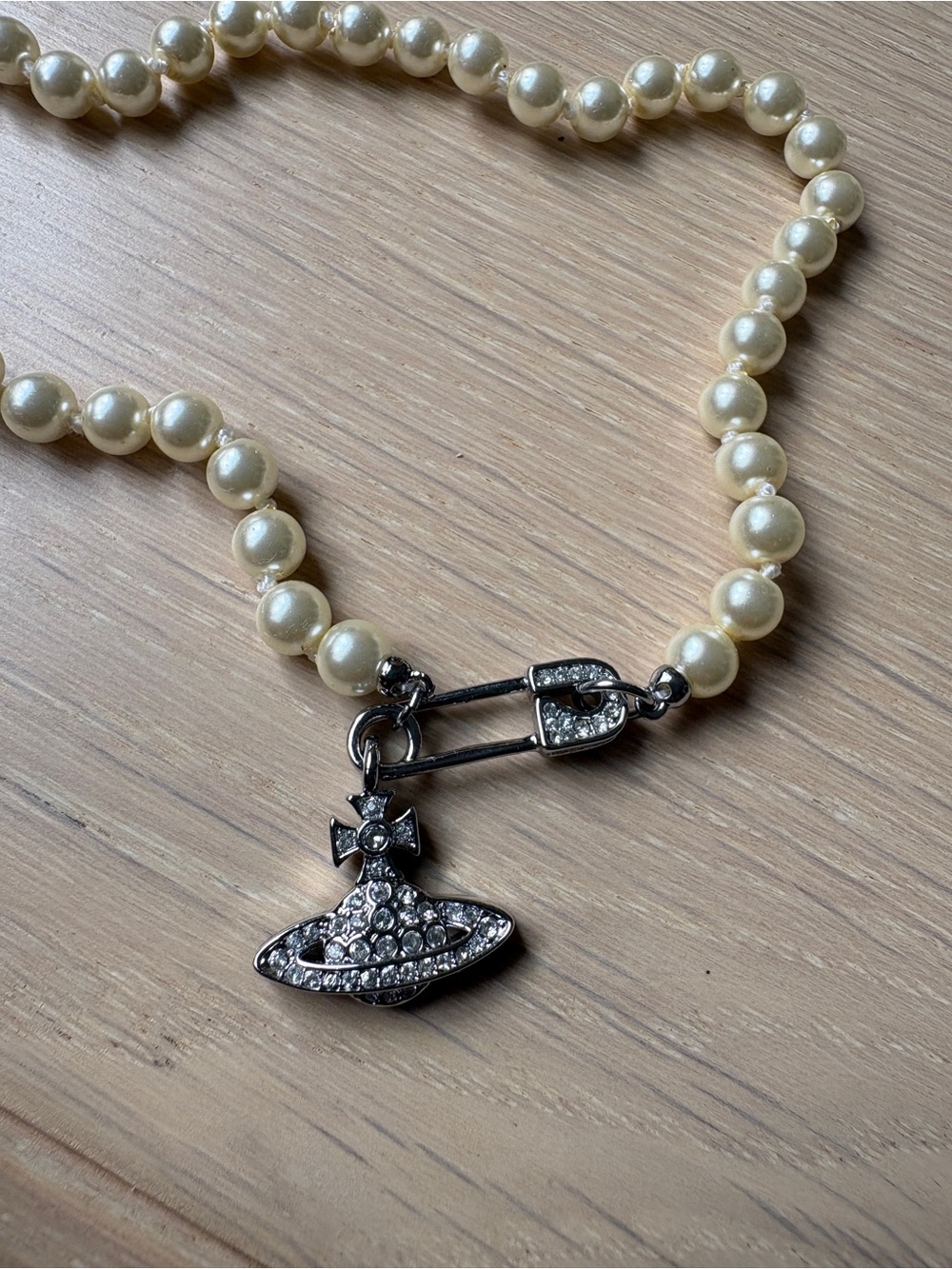 Vivienne Westwood Cream Pearl Necklace with Silver Orb Charm